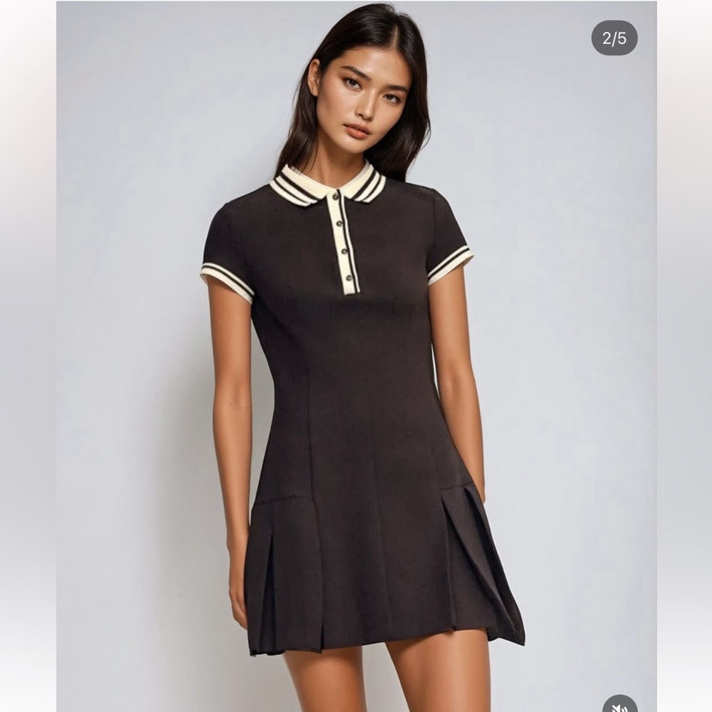 Zara Dark Brown Polo with Cream Stripes
